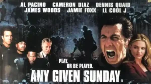 Cartel de la película Any Given Sunday con Al Pacino, Cameron Diaz, Jamie Foxx y elenco.
