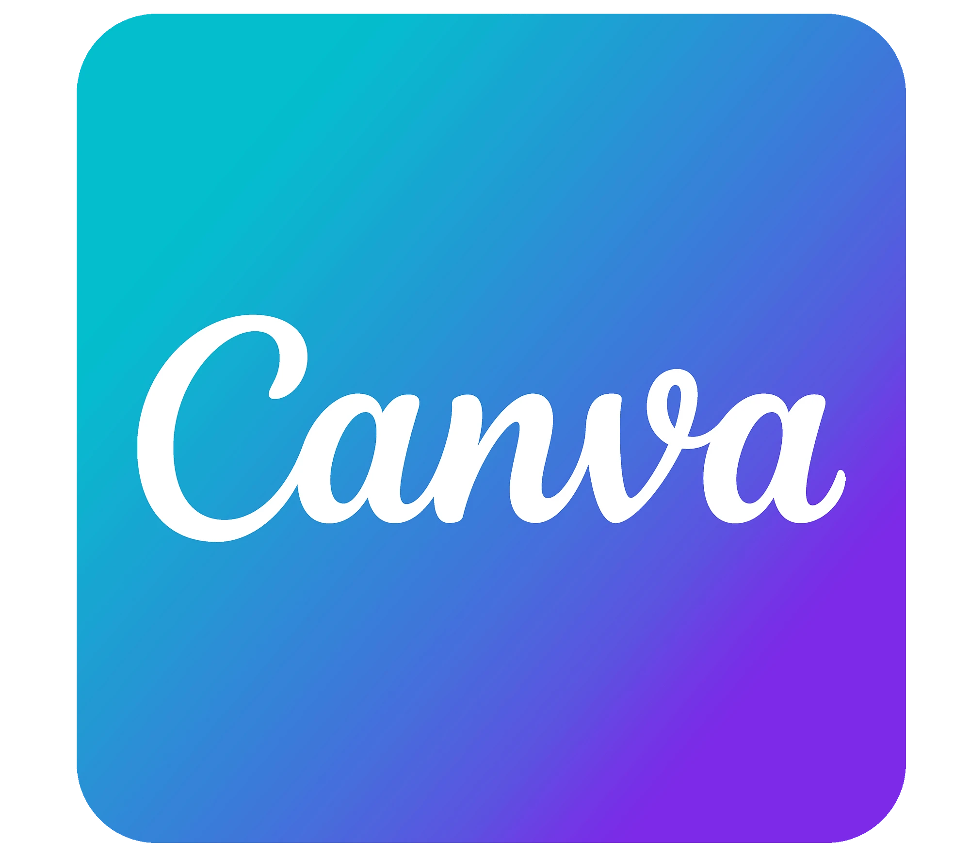 Logotipo de Canva con tipografía blanca sobre un fondo cuadrado con degradado de turquesa a púrpura.