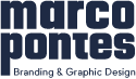 Logotipo de Marco Pontes Branding & Graphic Design con tipografía azul marino sobre fondo crema.