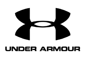 Logotipo de Under Armour en color negro sobre fondo blanco, con símbolo icónico y tipografía corporativa en mayúsculas.